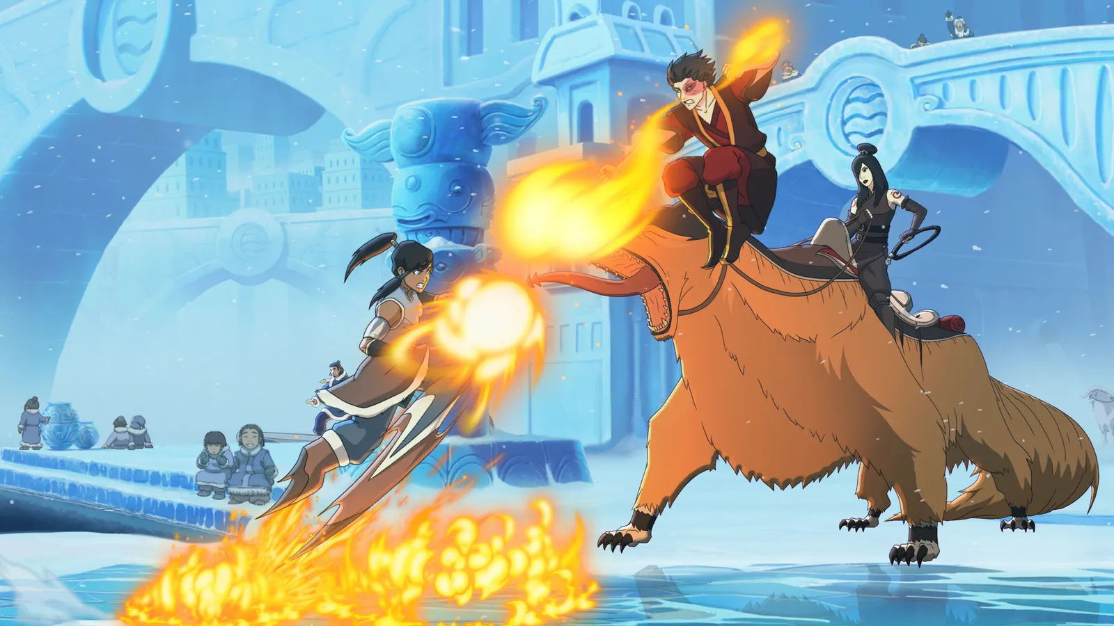 Avatar Legends: The Fighting Game Aang character portrait executing Airbending stance transition and staff vortex combo