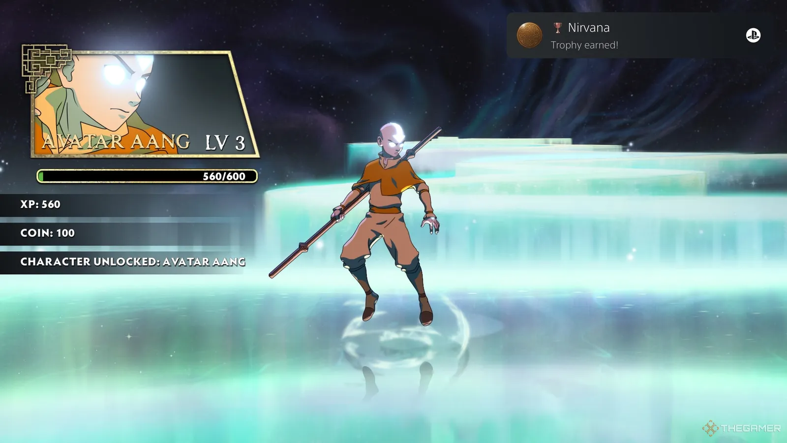 Avatar Legends: The Fighting Game Avatar State Aang glowing elemental sphere startup and multi-elemental supercombo execution