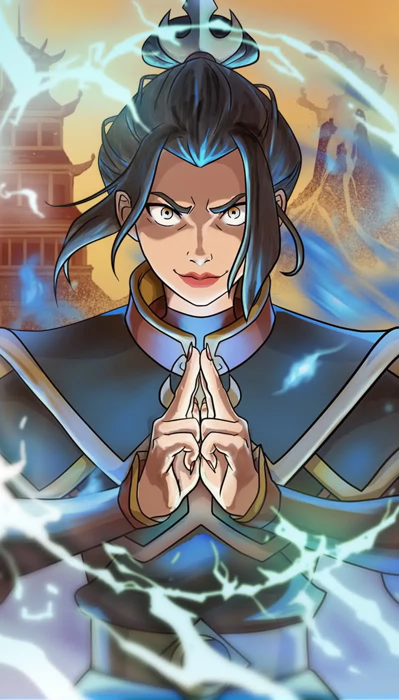 Avatar Legends: The Fighting Game Azula character portrait initiating Lightning Strike stance cancel and blue flame pressure mixup