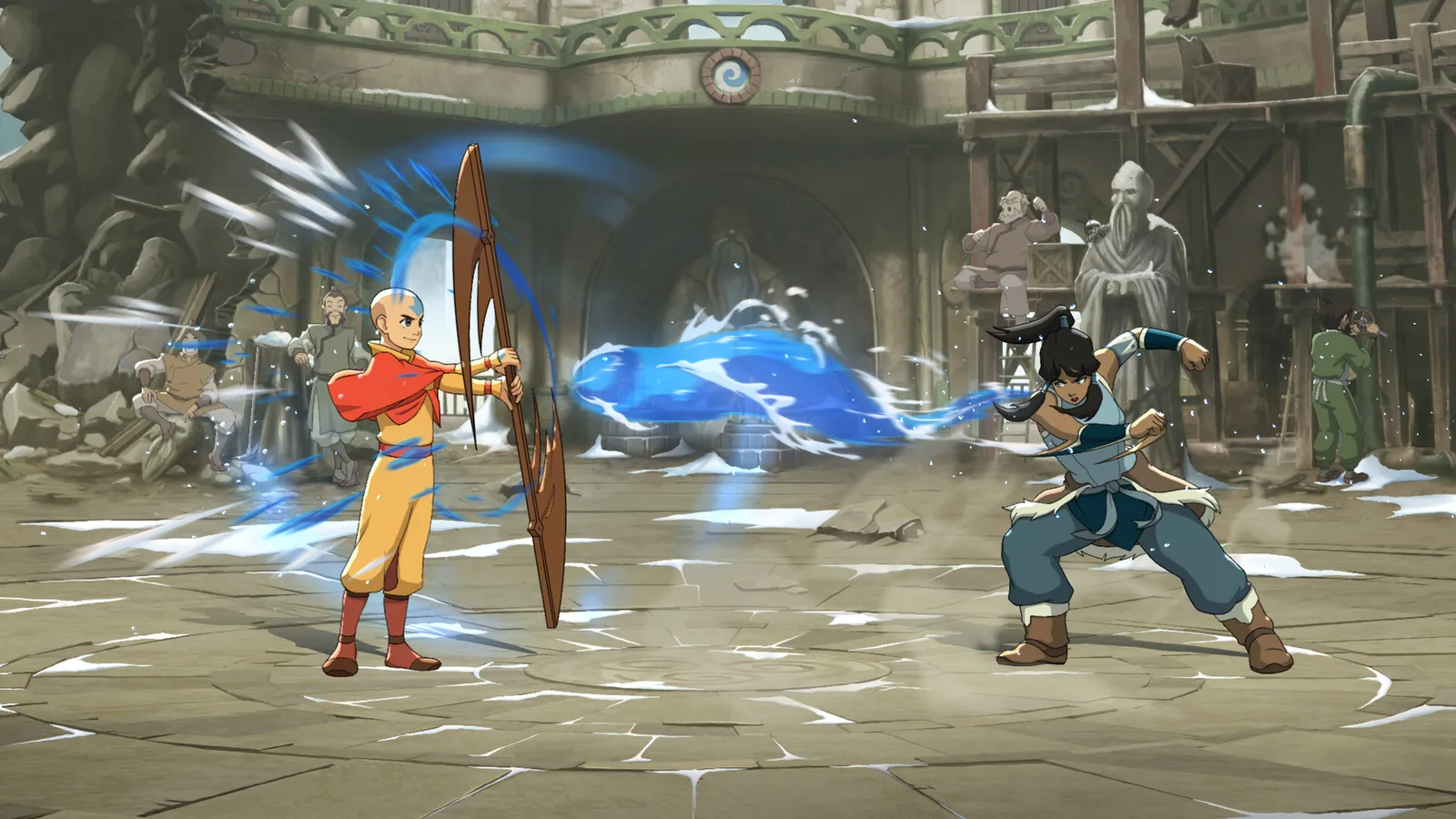 Avatar Legends: The Fighting Game character select screen highlighting launch roster fighters and element categories