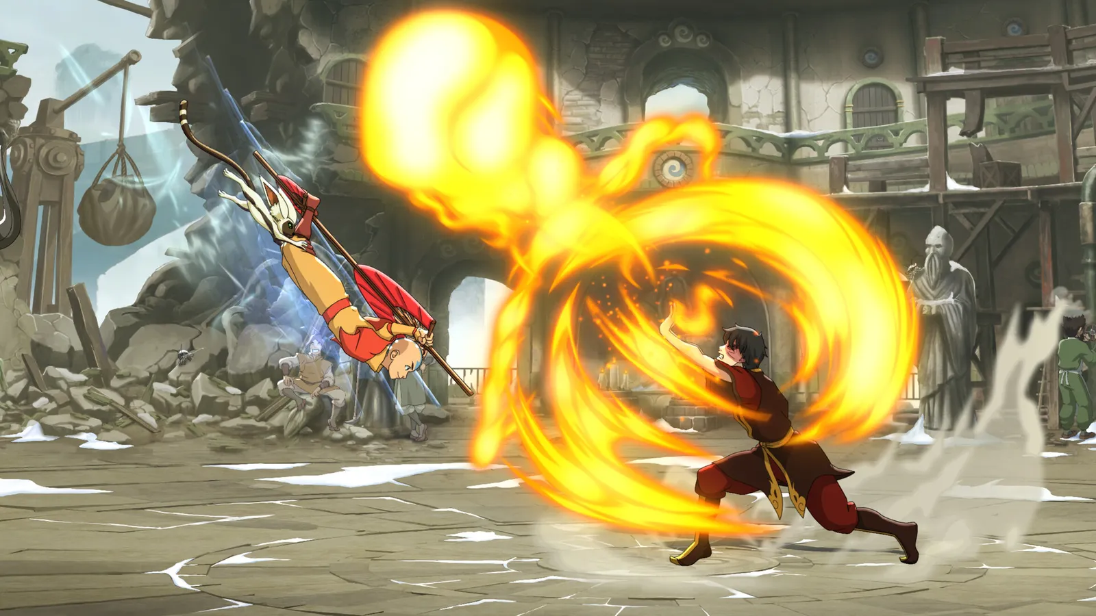 Avatar Legends: The Fighting Game mid-screen air juggle combo with elemental cancel and Meter burst extension