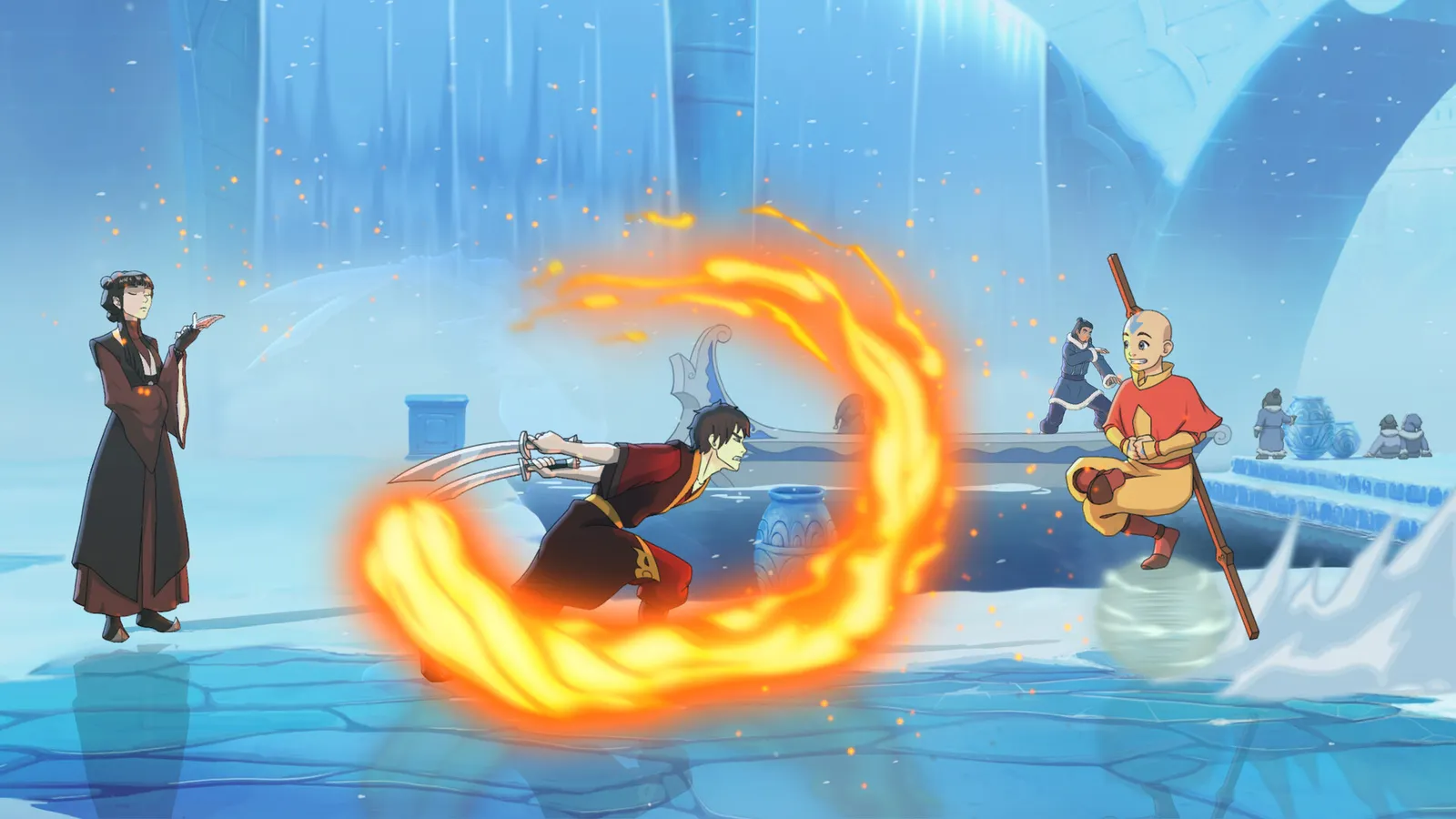Avatar Legends: The Fighting Game elements clash — bending effects during a match
