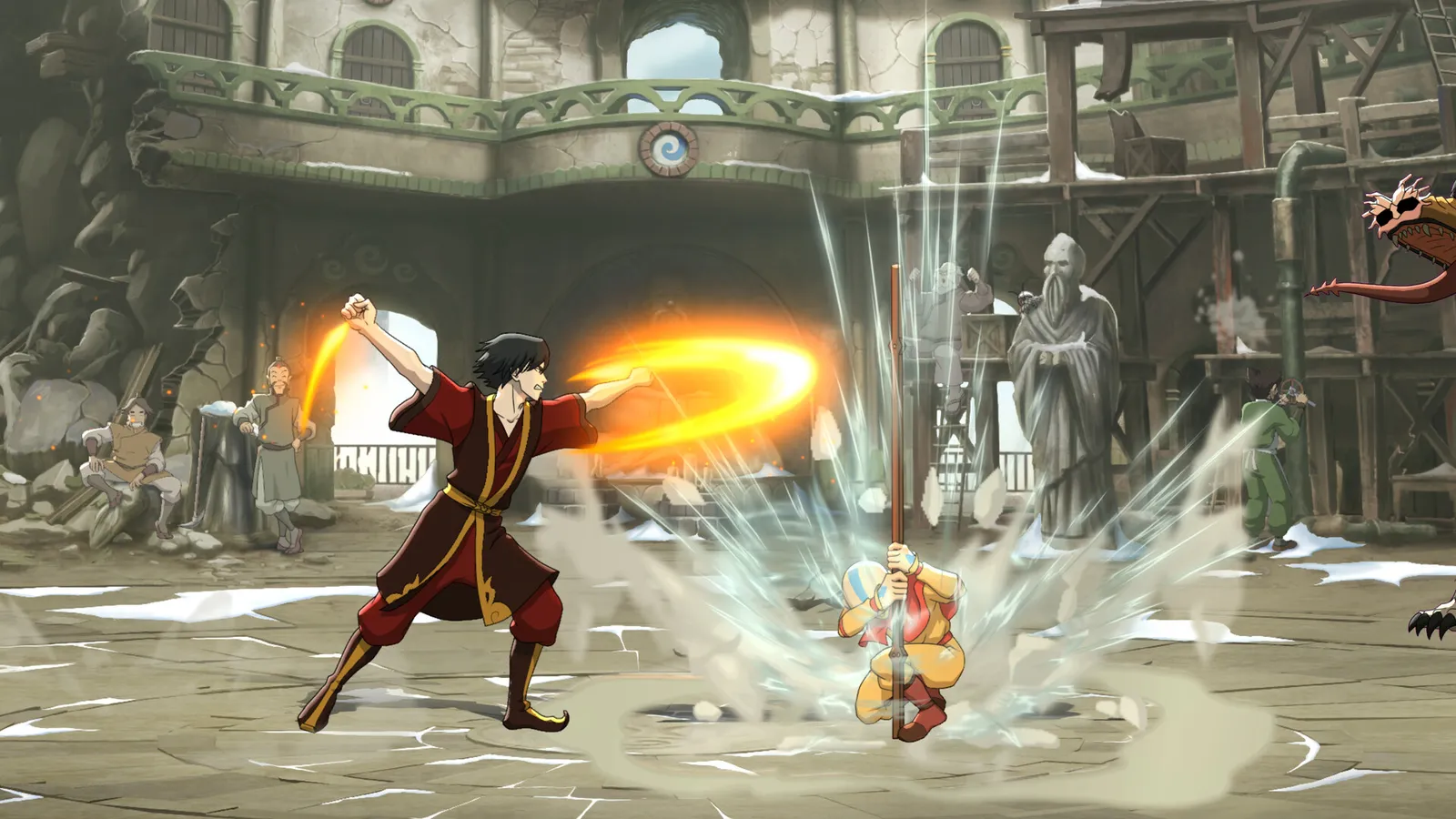 Avatar Legends: The Fighting Game Story Mode Chapter 12 dialogue cutscene transitioning into rift arena combat