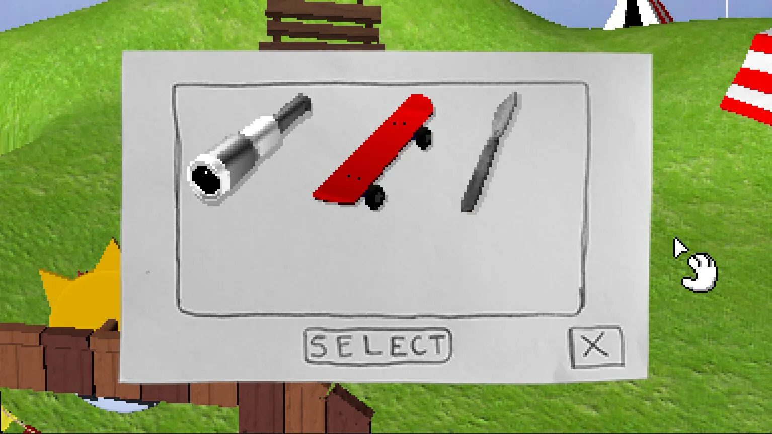Endacopia inventory action menu showing object combining and multi-action exploration tips
