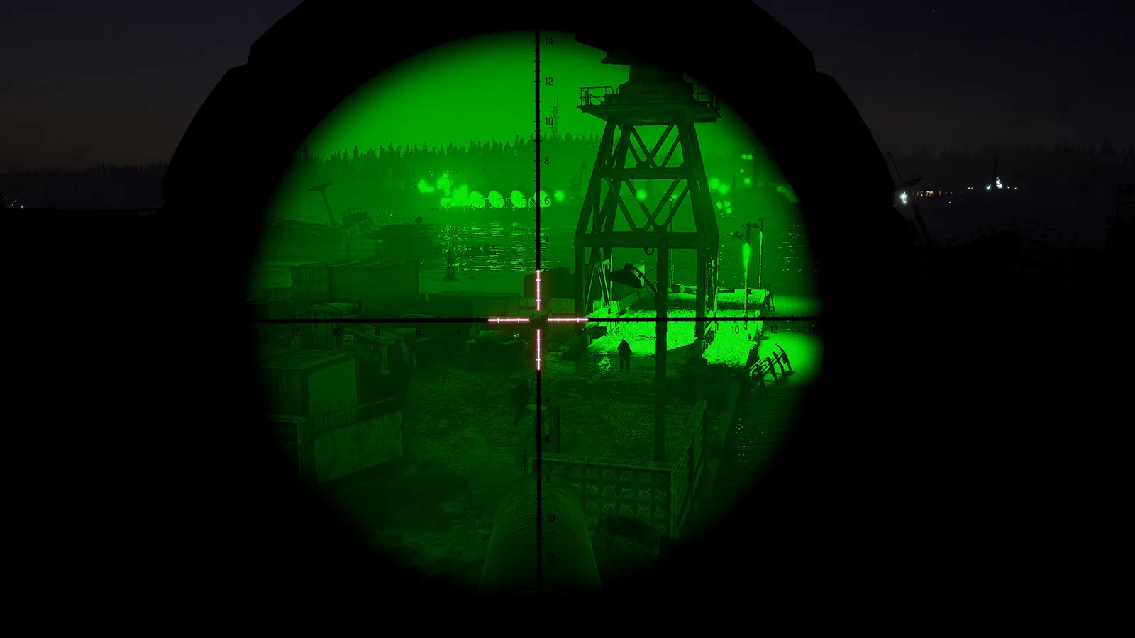 An operator holding a rifle at the low ready stance — your default posture in Ground Branch.